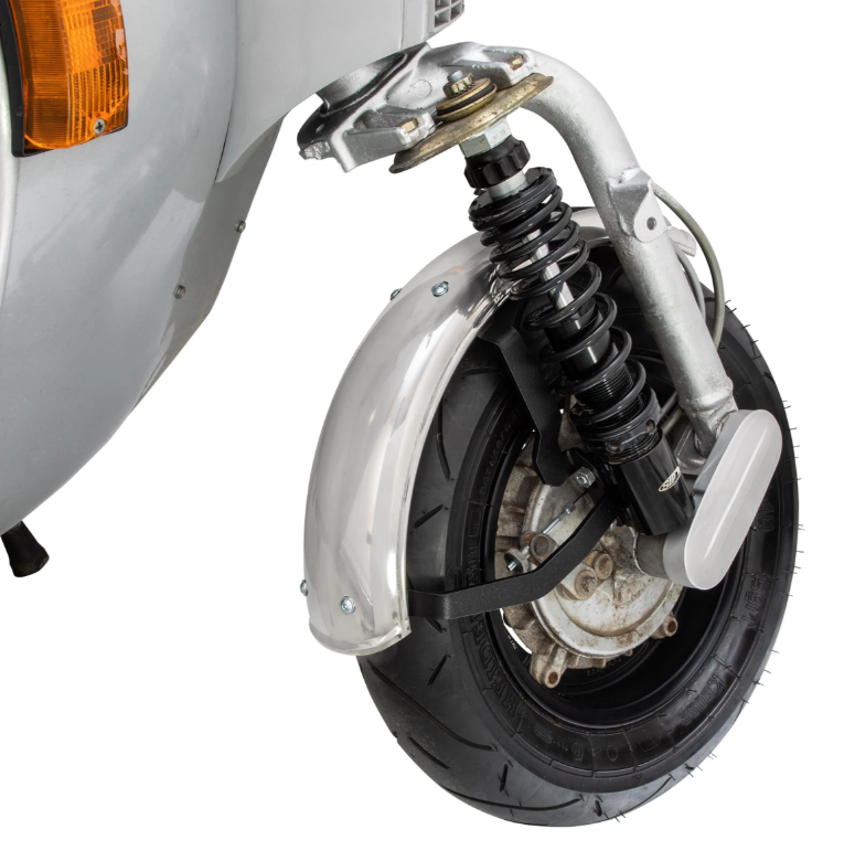 Spatbord 2.0 Garelli voor Vespa PX 80-200ccm, gepolijst roestvrij staal, beugel zwart