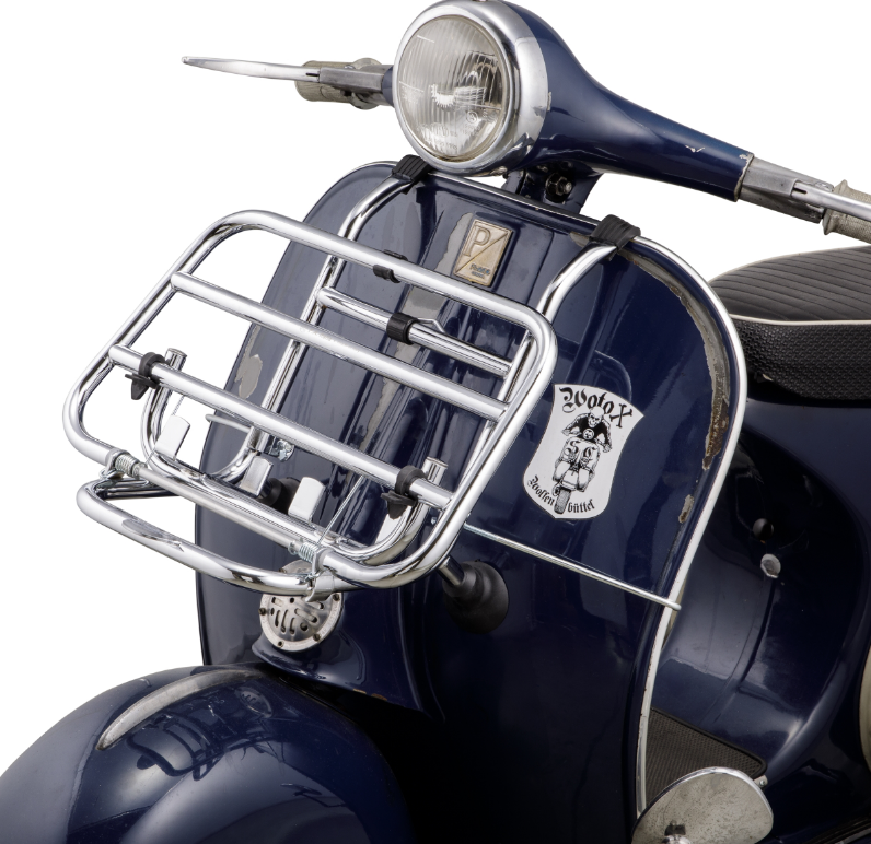 Bagagerek vooraan voor Vespa PX 80-200cc, opvouwbaar, zwart