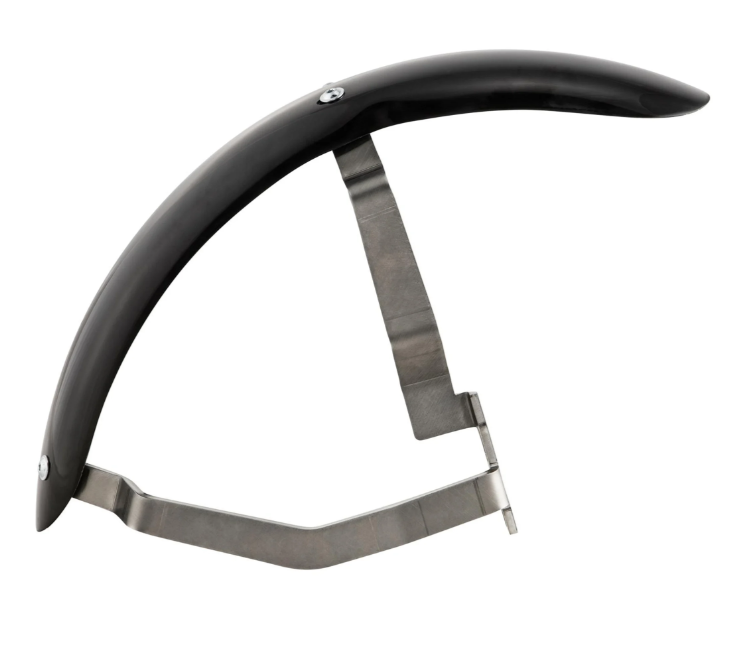 Spatbord 2.0 Garelli Race EVO II voor Vespa PX 80-200ccm, GFK zwart, beugel roestvrij staal geborsteld