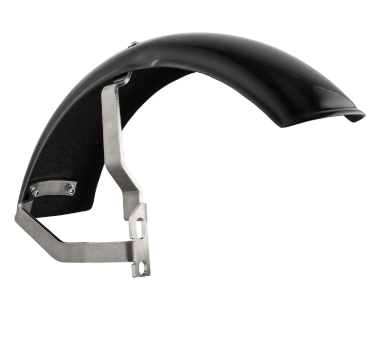Spatbord 2.0 Garelli EVO II voor Vespa PX 80-200ccm, GFK zwart, beugel roestvrij staal geborsteld