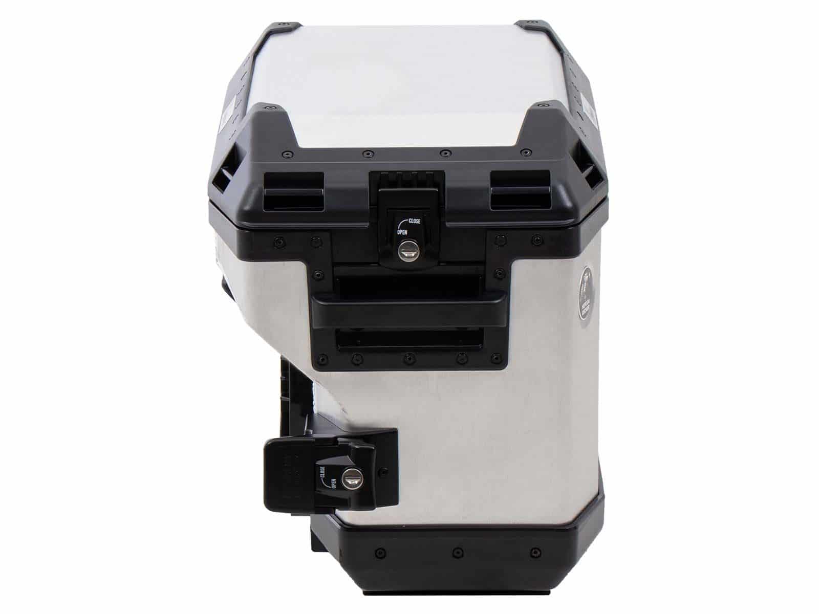Aluminium zijkoffer Xplorer 37 Cutout (uitsparing voor uitlaat) rechts zilver Hepco & Becker
