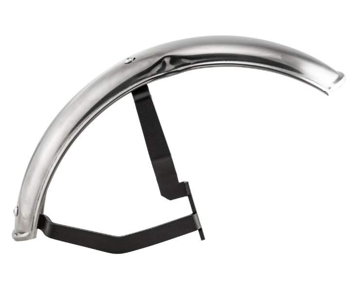 Spatbord 2.0 Garelli voor Vespa PX 80-200ccm, gepolijst roestvrij staal, beugel zwart