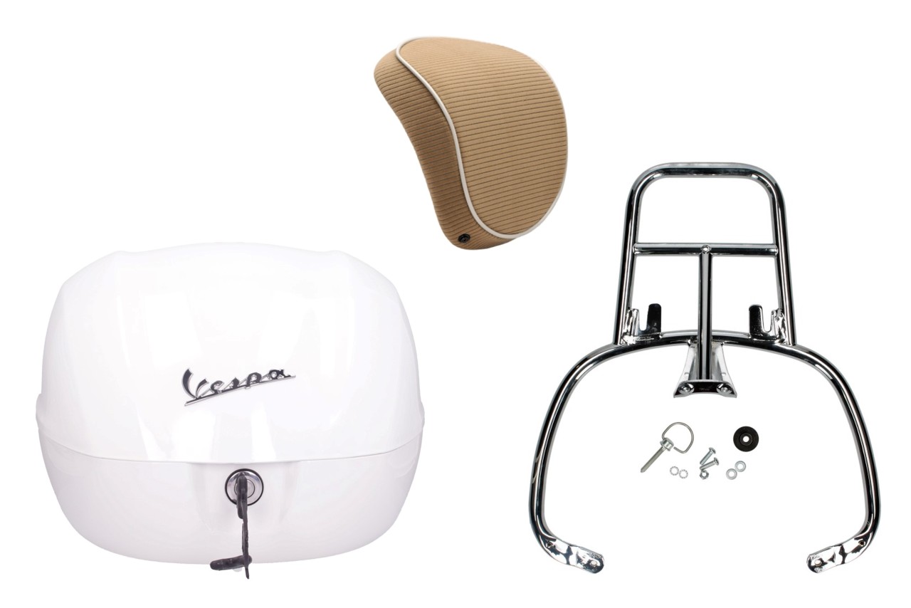Kofferset 32L wit montebianco (BR/544), rugkussen bruin voor PIaggio Medley 125 (24-)
