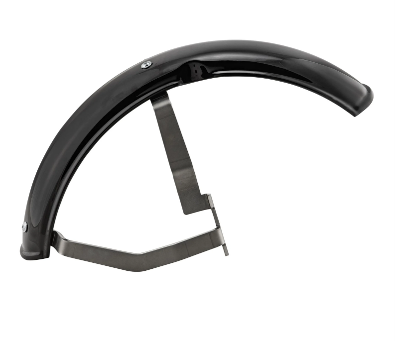 Spatbord 2.0 Garelli voor Vespa PX 80-200ccm, metaal zwart glanzend, beugel roestvrij staal geborsteld