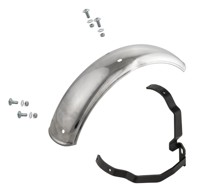 Spatbord 2.0 Garelli voor Vespa PX 80-200ccm, gepolijst roestvrij staal, beugel zwart