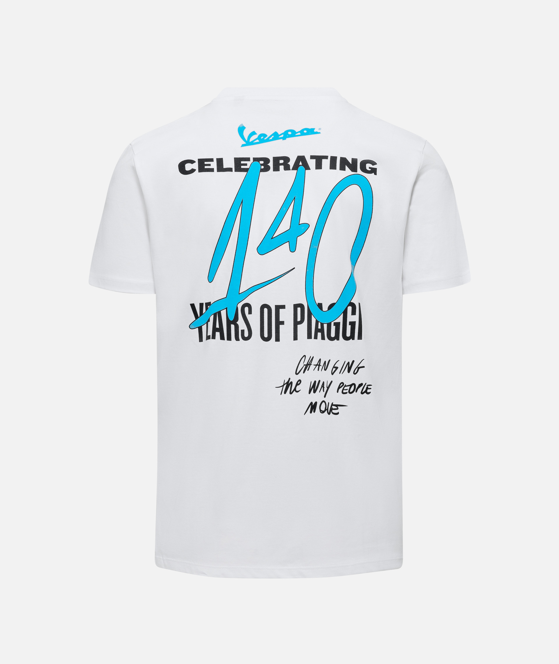 Vespa T-shirt "140 jaar Piaggio" wit blauw