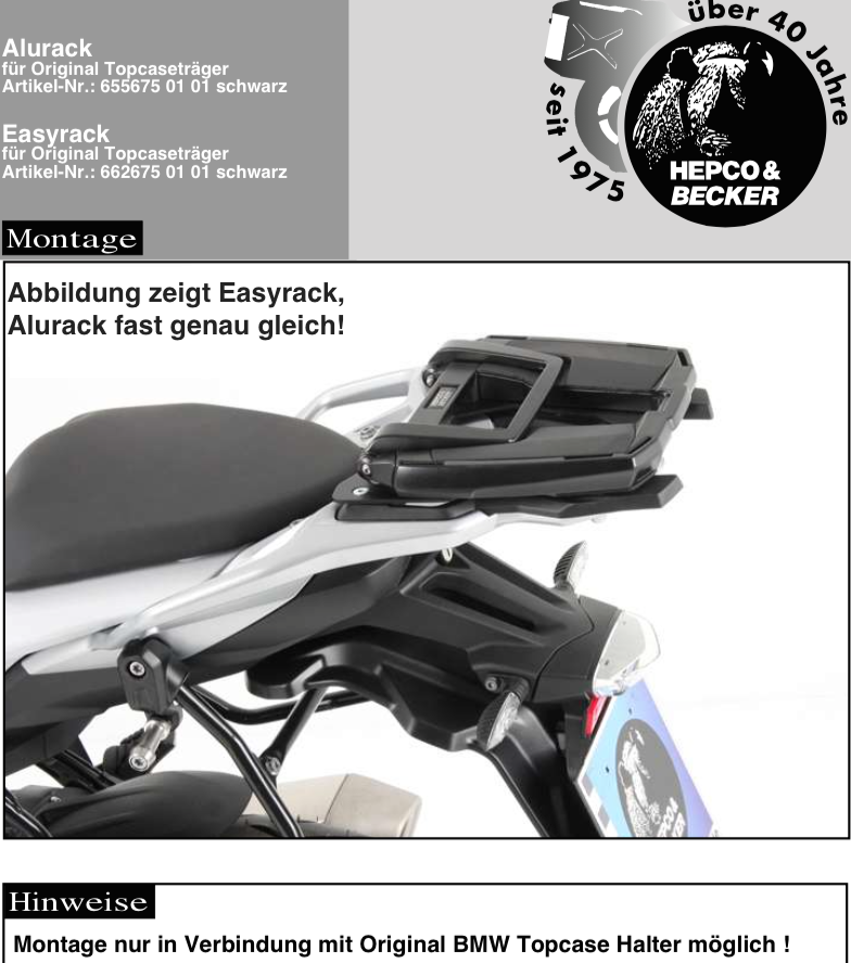 Alurack topkoffer drager voor combinatie met originele BMW topkoffer drager voor BMW S 1000 XR (15-19)