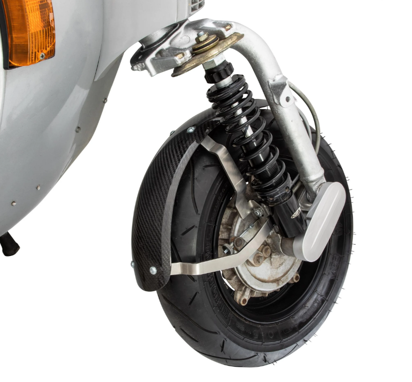 Spatbord 2.0 Garelli Race EVO II voor Vespa PX 80-200ccm, carbon helder, roestvrijstalen beugel