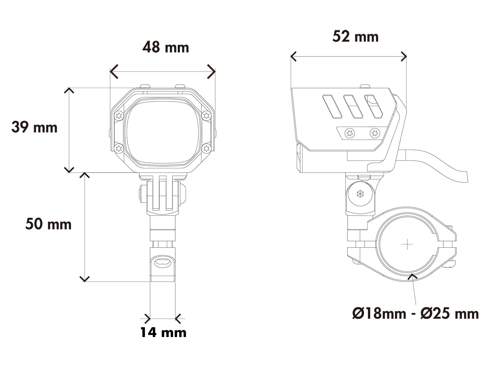 LED-hulpkoplamp Nova incl. universele bevestiging voor buis Ø18-25mm Hepco & Becker
