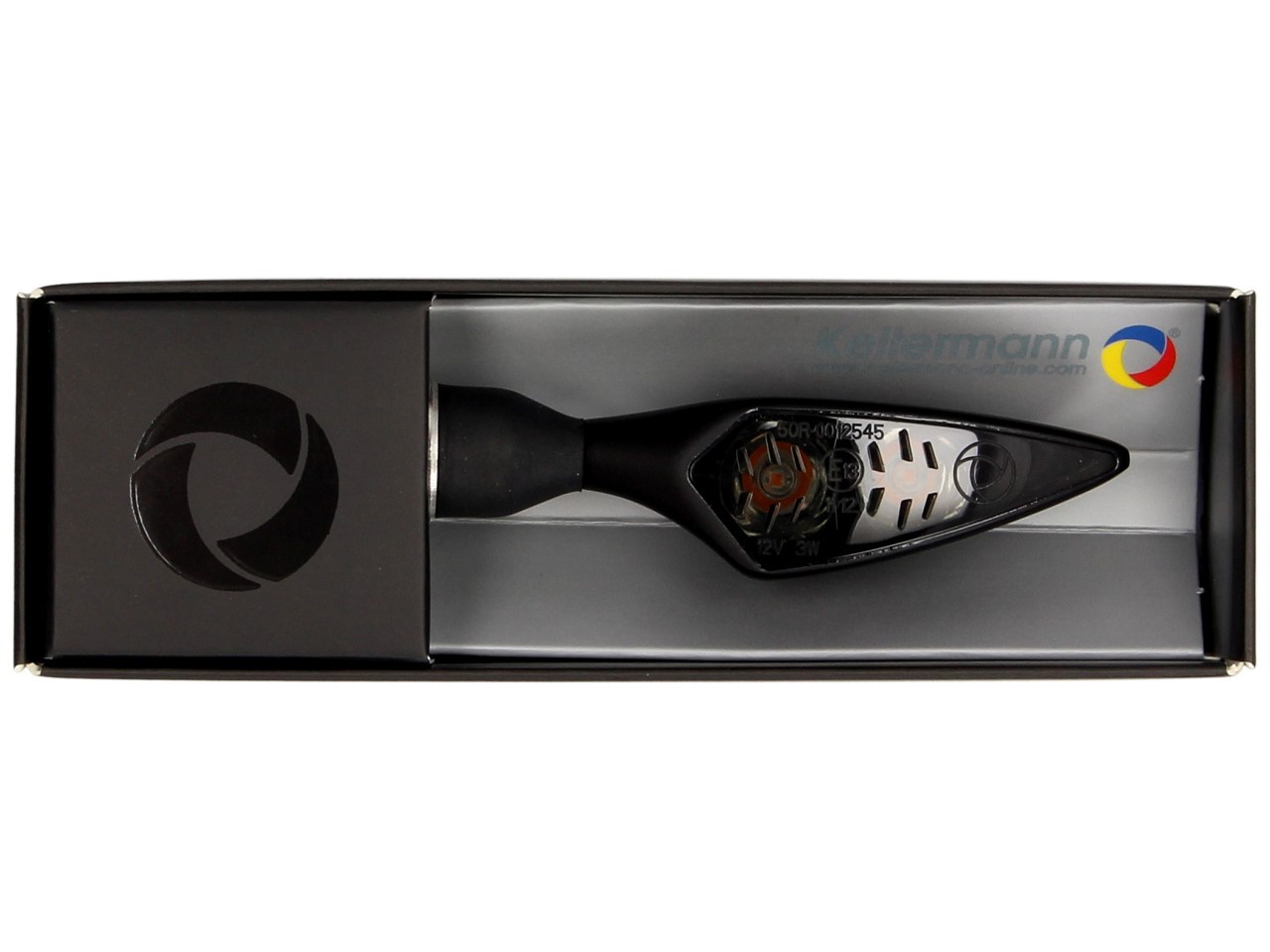Kellermann-indicator, Rhombus Dark, staal, LED, VL/HR, 12 V, zwart gesatineerd, M8x20, E-keur