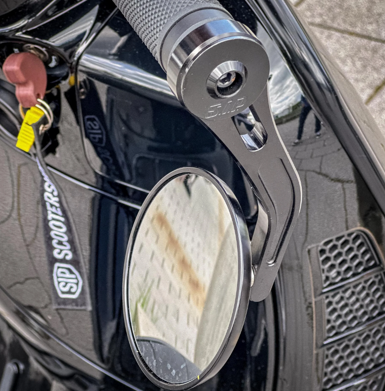 Stuurspiegel voor Vespa, links of rechts, rond, glanzend zwart