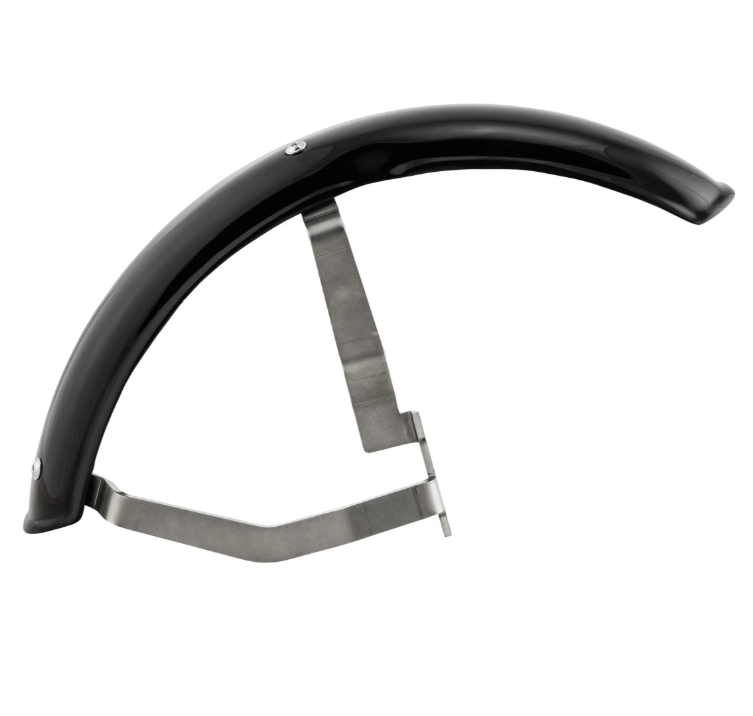 Spatbord 2.0 Garelli EVO II voor Vespa PX 80-200ccm, GFK zwart, beugel roestvrij staal geborsteld