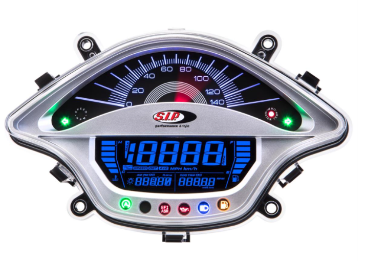 Toerenteller/snelheidsmeter voor Vespa Primavera/Sprint 50-150cc 2T/4T AC, zilver