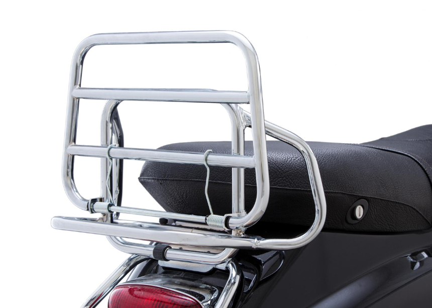 Bagagerek achteraan voor Vespa ET2/ET4 50-150cc, opvouwbaar, chroom