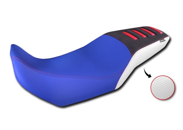 Comfort stoelhoes van 3D-vezel voor Honda XL 750 Transalp, blauw / wit / zwart met rode inzetstukken